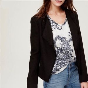 Ann Taylor LOFT Black Fray Hem Asymmetrical Blazer